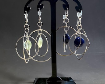 Concentric Circle Earrings with Lapis or Prehnite