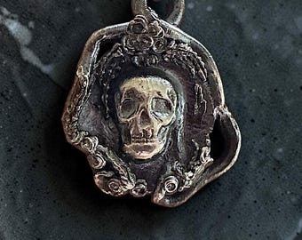 Victorian Inspired Halloween or Mourning Beaded Necklace with Skull Charm