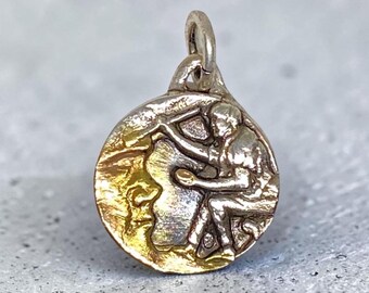 Man Painting Moon Fine Silver Pendant