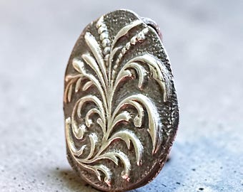 Handmade Silver Pendant, Curled Fern Pendant Made from Mold of Vintage Button, PMC Fine Silver Pendant