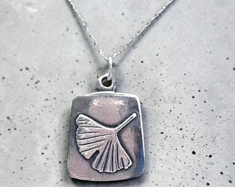 Fine Silver Ginkgo Leaf Pendant