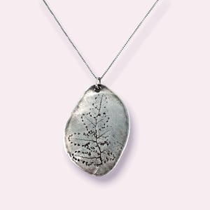 Handcrafted Fine Silver Leaf Pendant: Recycled Metal Impression