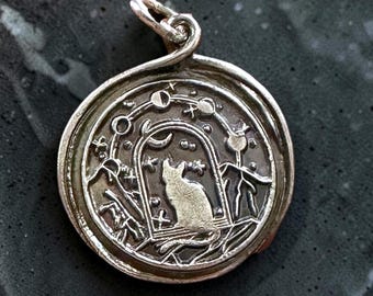 Fine Silver Cat Moon Phase Pendant