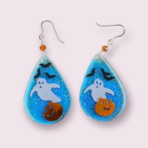 Resin Halloween Earrings Ghost, Bats and Pumpkin