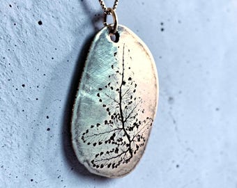 Handcrafted Fine Silver Leaf Impression Pendant: Recycled Metal Impression