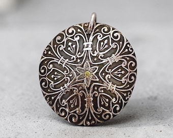 Fine Silver Ornate Dome Pendant with Citrine CZ