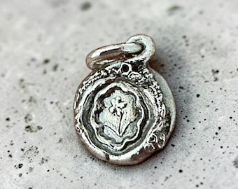 Tiny Fine Silver Wax Seal Stamp Forget-Me-Not Charm Memorial Jewelry Stamped MOM