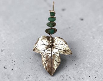 Fine Silver Leaf Pendant with Turquoise Beads