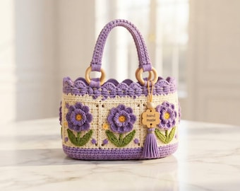 Crochet Flower Tote Bag Pattern, Floral Crochet Purse PDF (Digital Download)