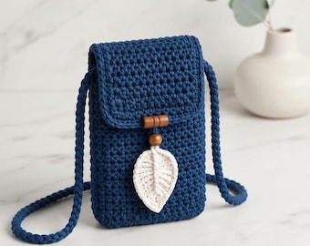Crochet Phone Bag Pattern, Leaf Motif Crossbody Pouch, Beginner Tutorial (PDF Download)