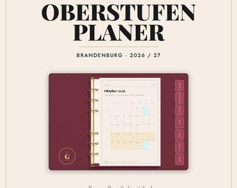 Digital Upper Secondary School Planner 2026/2027 Brandenburg · GoodNotes iPad · Abitur Planner with Timetable · 6 Colors · Linked · Borderless