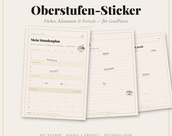 Digital stickers for upper secondary school - 227 pieces for GoodNotes - School and leisure - Study Aesthetic - Planner - Stickers for iPad - Instant download