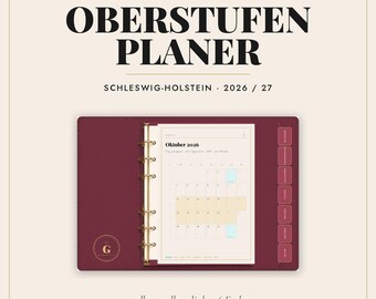 Digital Upper Secondary School Planner 2026/2027 Schleswig-Holstein - GoodNotes iPad - Abitur Planner with Timetable - 6 Colors - Linked - Borderless