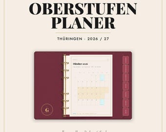 Digital Upper Secondary School Planner 2026/2027 Thuringia - GoodNotes iPad - Abitur Planner with Timetable - 6 Colors - Linked - Borderless