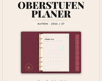 Digital Upper Secondary School Planner 2026/27 Bavaria - GoodNotes iPad - Abitur Planner with Timetable - 6 Colors - Linked - Borderless