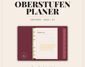 Digital Upper Secondary School Planner 2026/2027 Saxony - GoodNotes iPad - Abitur Planner with Timetable - 6 Colors - Linked - Borderless