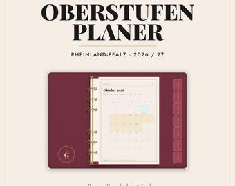 Digital Upper Secondary School Planner 2026/2027 Rhineland-Palatinate - GoodNotes iPad - Abitur Planner with Timetable - 6 Colors - Linked - Borderless