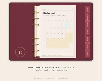 Digital Upper Secondary School Planner 2026/2027 NRW · GoodNotes iPad · Abitur Planner with Timetable · 6 Colors · Linked · Borderless