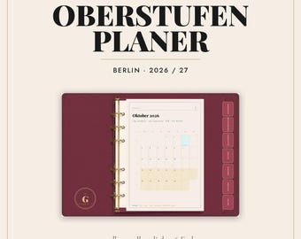 Digital Upper Secondary School Planner 2026/2027 Berlin · GoodNotes iPad · Abitur Planner with Timetable · 6 Colors · Linked · Borderless