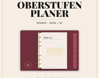 Digital Upper Secondary School Planner 2026/2027 Hesse - GoodNotes iPad - Abitur Planner with Timetable - 6 Colors - Linked - Borderless