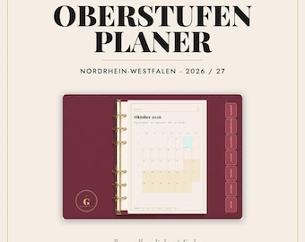 Digital Upper Secondary School Planner 2026/2027 North Rhine-Westphalia - GoodNotes iPad - Abitur Planner with Timetable - 6 Colors - Linked - Borderless