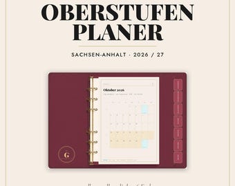Digital Upper Secondary School Planner 2026/2027 Saxony-Anhalt - GoodNotes iPad - Abitur Planner with Timetable - 6 Colors - Linked - Borderless