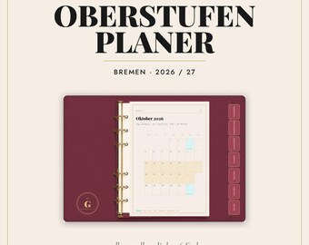 Digital Upper Secondary School Planner 2026/2027 Bremen - GoodNotes iPad - Abitur Planner with Timetable - 6 Colors - Linked - Borderless
