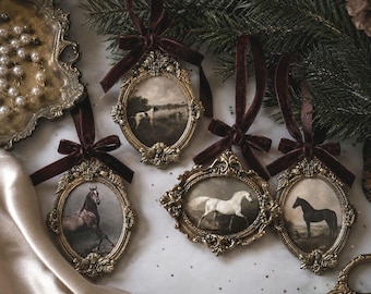 Lot décoration Noël victorien suspension sapin Ralph Lauren cozy winter Christmas Baroque Vintage peinture Chevaux Ornements Sapin Old Money