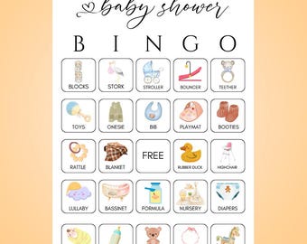 Baby Shower Bingo Sheets, Printable 60 Card Bingo Game, Cute Watercolor Gender Neutral Fun Activity, Instant Digital Download Pdf