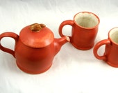 Ceramic Tea Set - Coral Tea Set - Coral Satin Tea Set - Brown Bird Tea Set - Brown Bird Tea Pot - Hand Thrown Stoneware Tea Set - Tea Cups