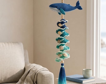 Whale Crochet Hanging Decor Pattern PDF, Ocean Wave Wind Spinner, Coastal Crochet