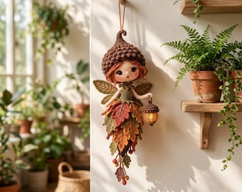 Woodland Fairy Crochet Pattern PDF, Acorn Belle Autumn Leaf Wall Hanging