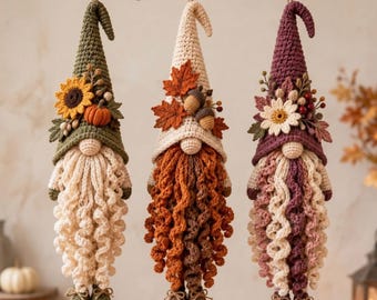 Autumn Gnome Crochet Pattern Bundle: 3 Hanging Fall Gnomes PDF, Harvest Woodland Decor
