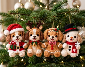 Christmas Puppy Crochet Pattern Bundle PDF, Santa, Reindeer, Gingerbread and Snowman