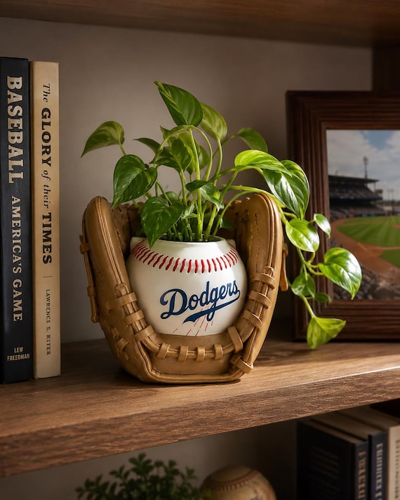 Resin Baseball Glove Planter, Sports Room Decor, Gift for Fan (Dodgers)