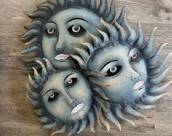 Vintage Metal Sun Face Sun Wall Hanging Boho Decor Wall Art MCM