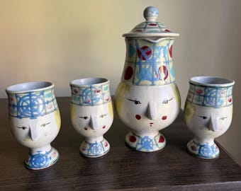 Vintage Bjorn Wiinblad Style Fitz And Floyd Coffee Tea Pot Mug Set Mid Century