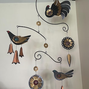 Vintage Cesar Vasquez Ceramic Metal Bird Mobile Wall Hanging Folk Art