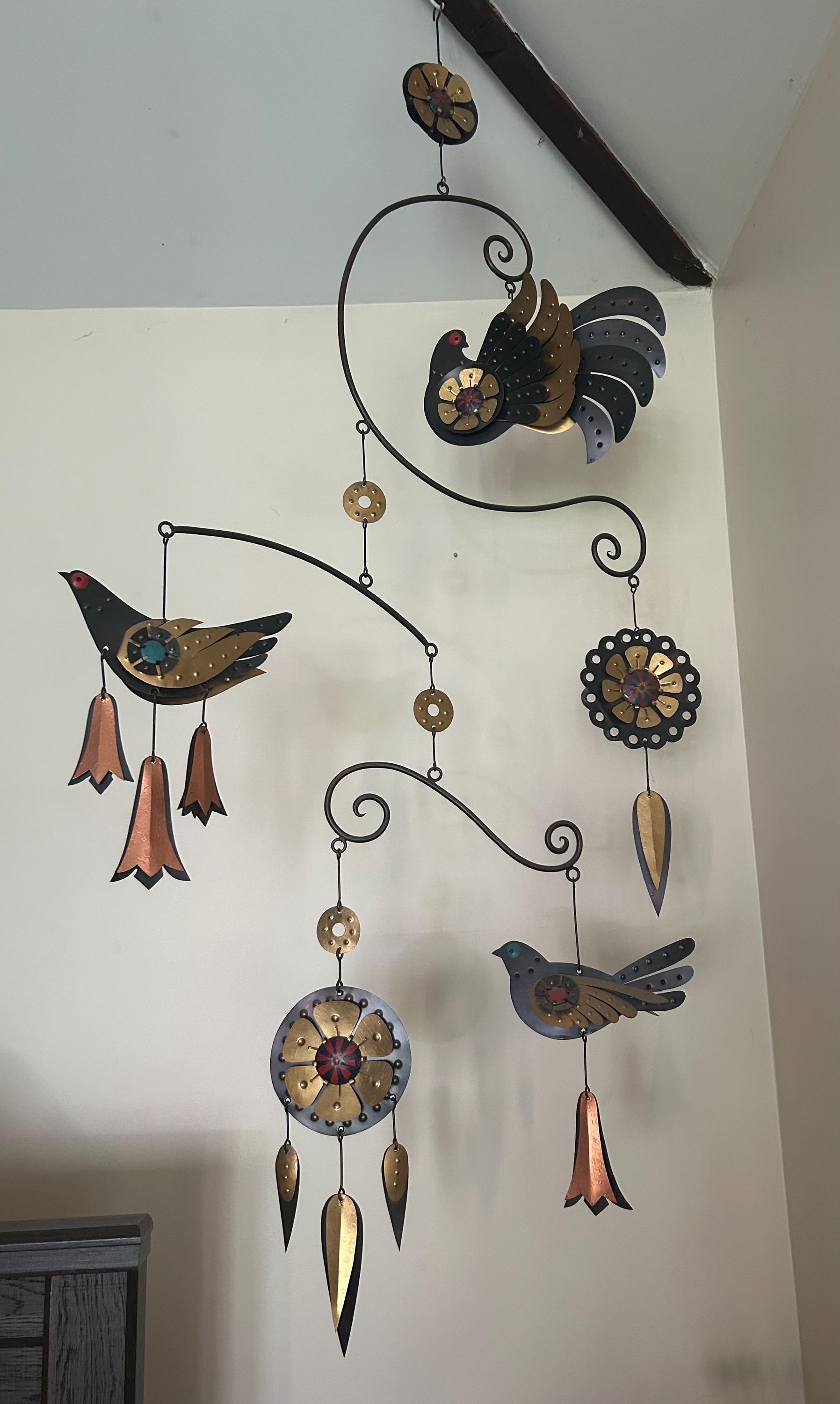 Vintage Cesar Vasquez Ceramic Metal Bird Mobile Wall Hanging Folk Art
