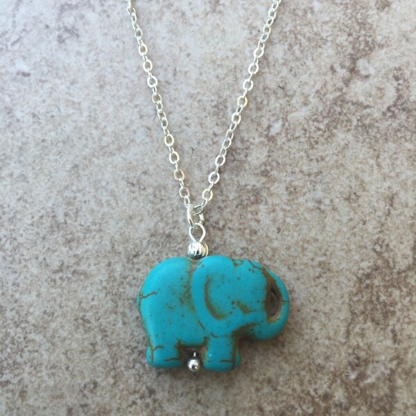 Elephant Necklace, elephant jewelry, boho elephant, bohemian, turquoise necklace