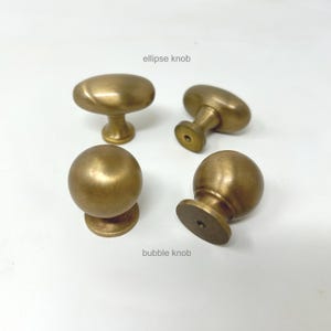 Unlacquered Antique Ellipse Knob Bubble Knob with Optional Backplate, Aged Cabinet Knobs, Pulls, Solid Brass