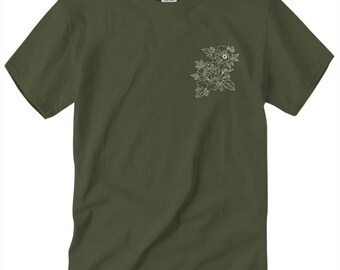 Peony flower tee - Green, White, or Black chest t-shirt