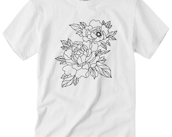 Peony flower tee - White, Green, or Black t-shirt