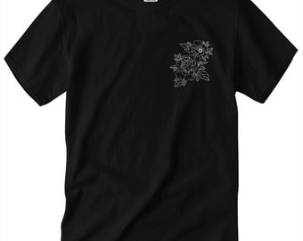 Peony flower tee - Black, White, or Green chest t-shirt