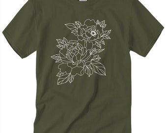 Peony flower tee - Green, White, or Black t-shirt