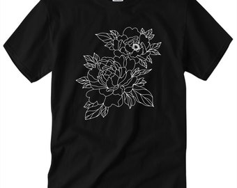 Peony flower tee - Black, White, or Green t-shirt
