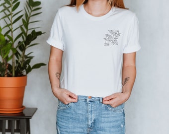 Peony flower tee - White, Green, or Black chest t-shirt