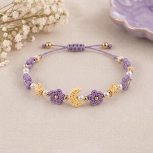 Moonlight Charm Bracelet Crochet Pattern, Star Moon Flower PDF, Beginner Boho Jewelry Download