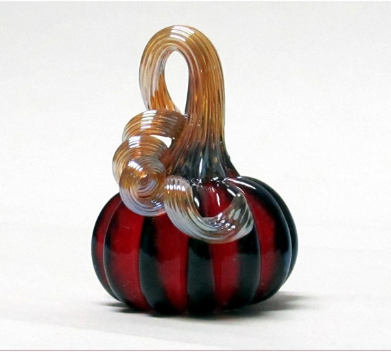 Mini Glass Pumpkin Red with black stripes | Etsy