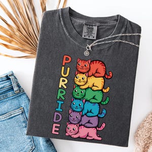 Purride Rainbow Cats Tee, Comfort Colors T-Shirt, Cute Pride Cat Shirt, LGBTQ Queer Equality Funny Gay Kitty T-Shirt, Colorful Kitties